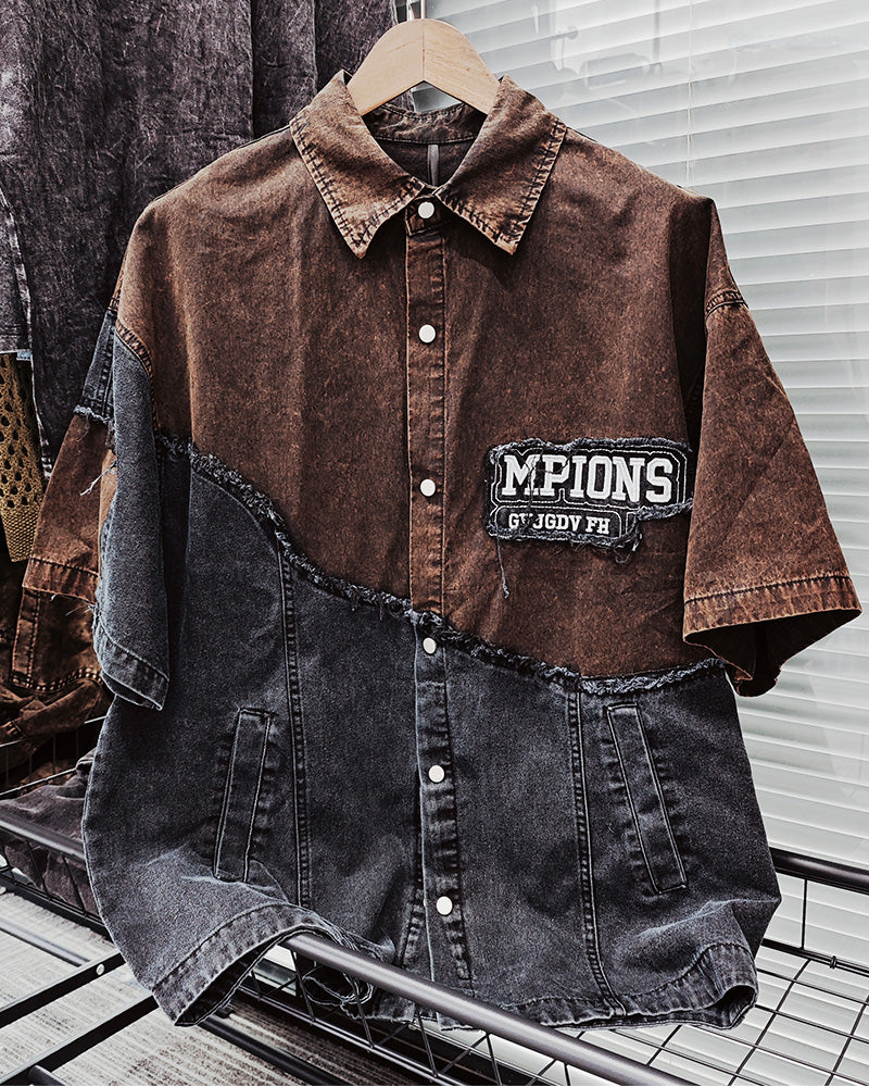Big & Tall Black Brown Washed Short Sleeve Shirt for big men view 1