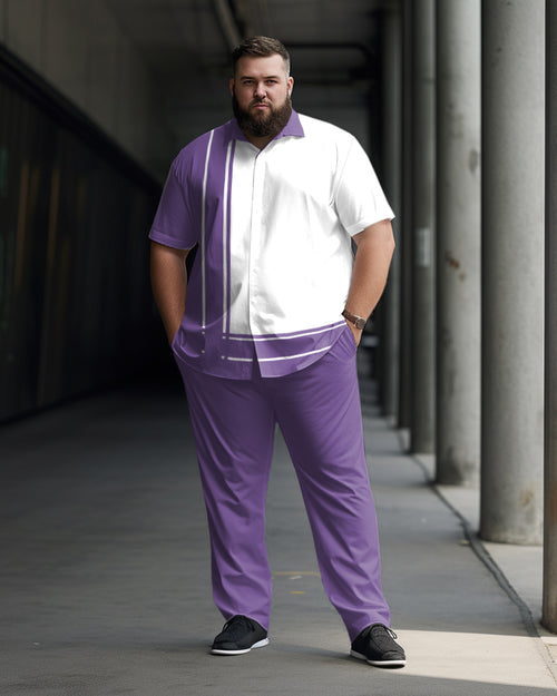 Big & Tall Purple Graphic Shirt Pants Set for big men view 1