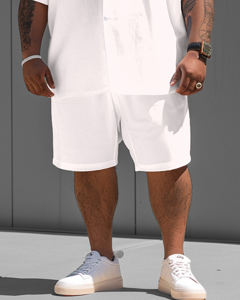 Big & Tall White Solid Color T-Shirt Shorts Set for men view 3