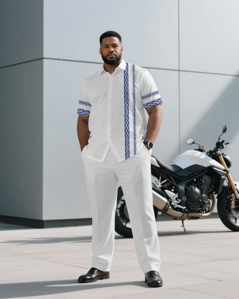 Big & Tall White Business Casual T-Shirt Pants Set for big men view 1