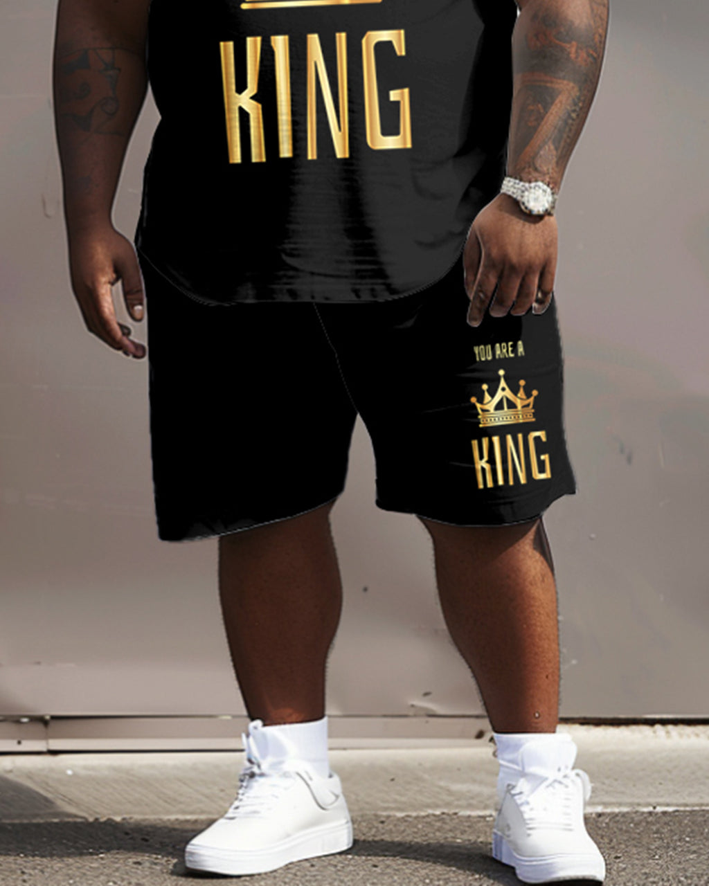 Big & Tall Graphic Streetwear T-Shirt Shorts Set for big men view 3