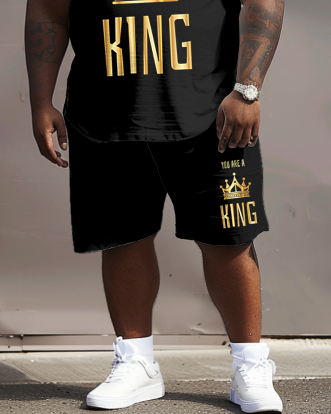 Big & Tall Graphic Streetwear T-Shirt Shorts Set for big men view 3