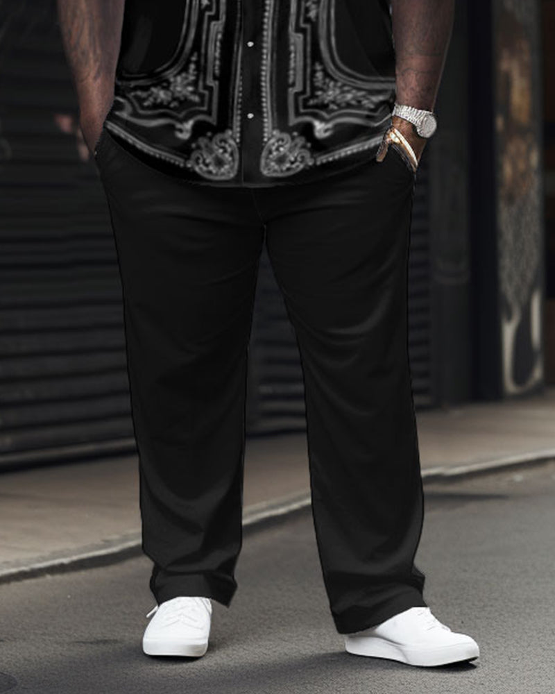 Big & Tall Black Geometric T-Shirt Pants Set for big men view 3