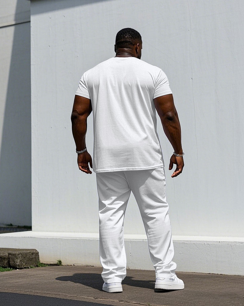 Big & Tall White Red Streetwear T-Shirt Pants Set for big men view 4