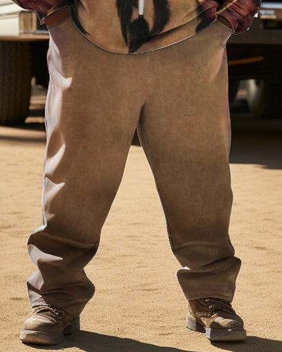 Big & Tall Brown Western Hoodie Sweatpants Set for big men view 3