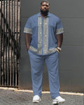 Big & Tall Geometric T-Shirt Shorts Set for big men view 1