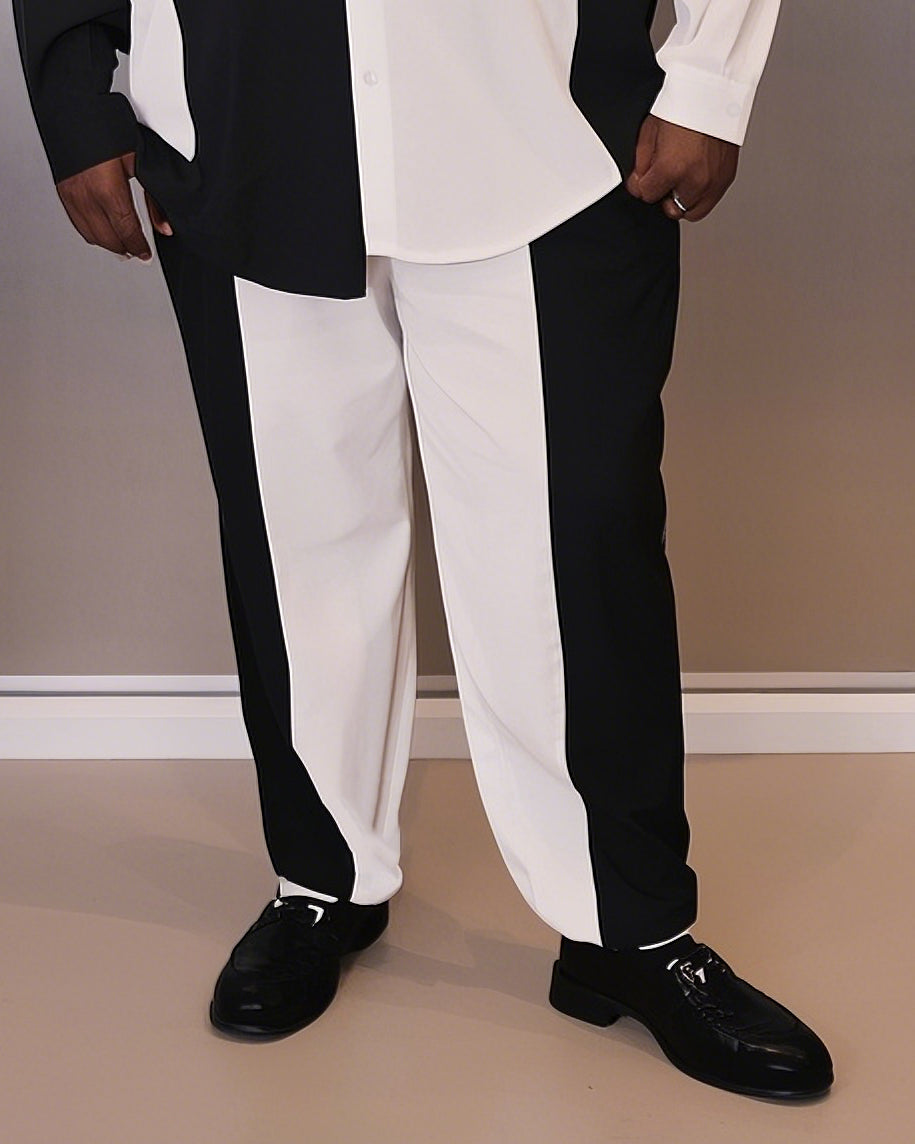 Big & Tall Black White Colorblock T-Shirt Pants Set for big men view 3