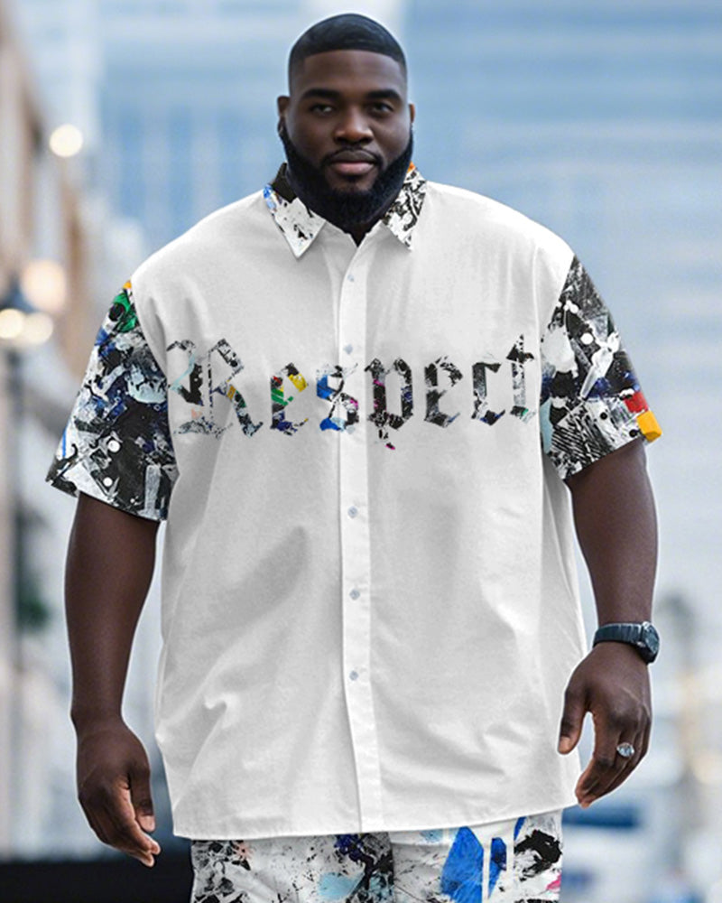 Big & Tall White Graphic Graffiti T-Shirt Shorts Set for big men view 2