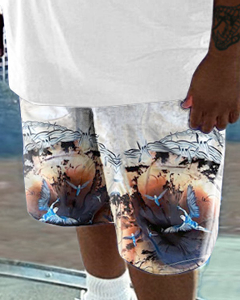 Big & Tall Geometric Graffiti T-Shirt Shorts Set for big men view 3
