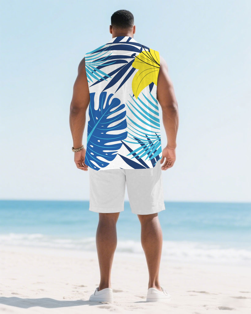 Big & Tall White Hawaiian T-Shirt Shorts Set for big men view 4