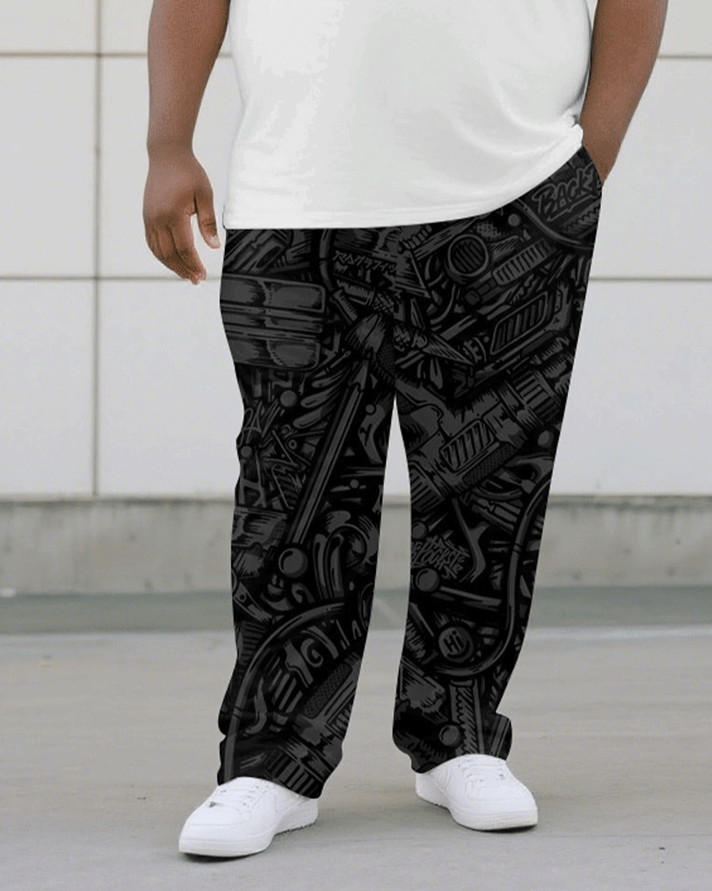 Big & Tall Black Graphic T-Shirt Pants Set for big men view 3