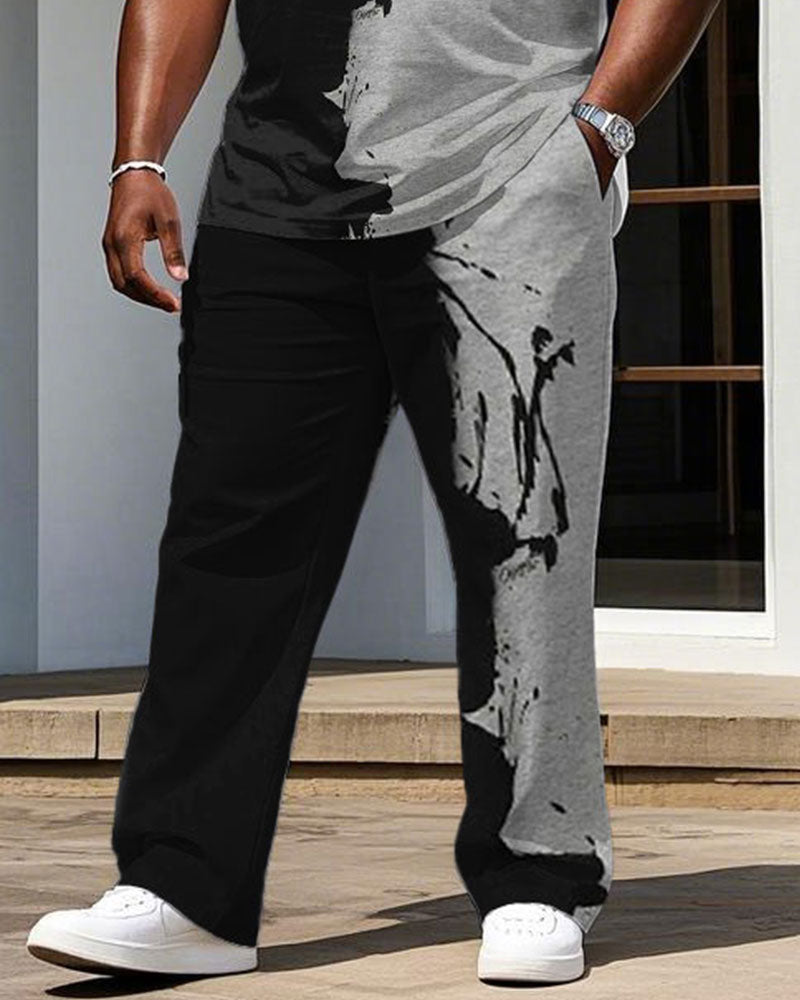 Big & Tall Black Splash Ink T-Shirt Pants Set for big men view 3