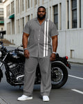 Big & Tall White Gray Colorblock T-Shirt Pants Set for big men view 1
