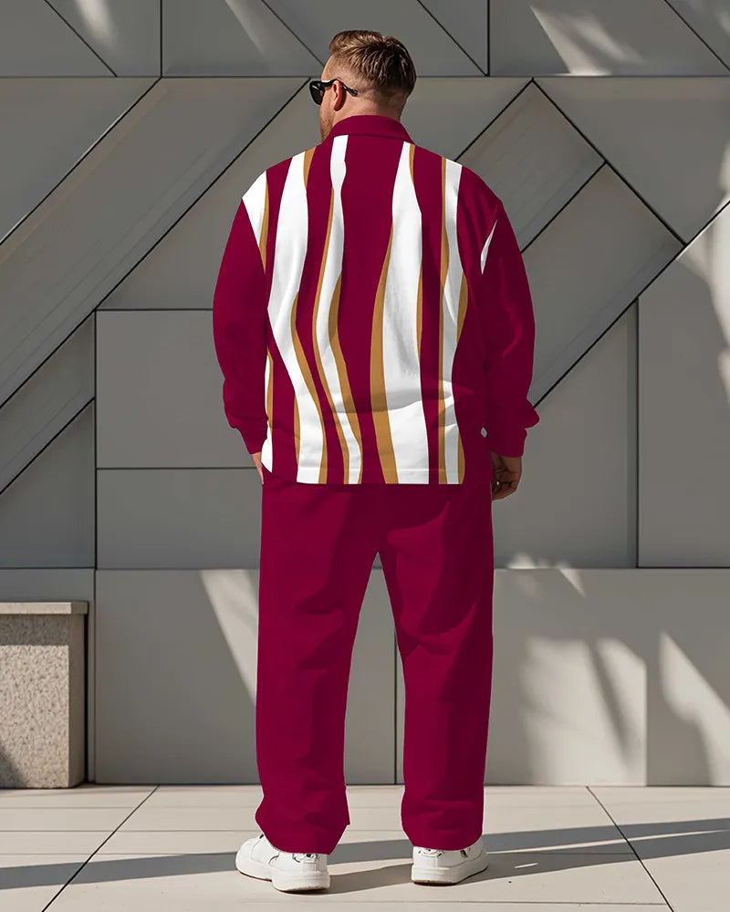Big & Tall Red Colorblock Striped T-Shirt Pants Set for big men view 4