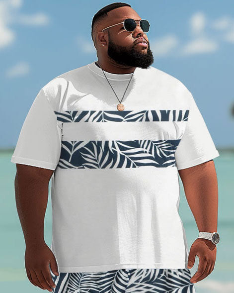 Big & Tall Hawaiian Striped T-Shirt Shorts Set for big men view 3