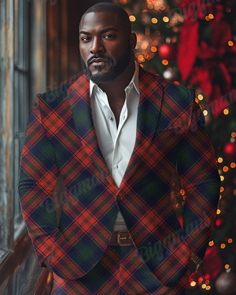 Big & Tall Red Green Plaid Two-piece Set for big men view 2