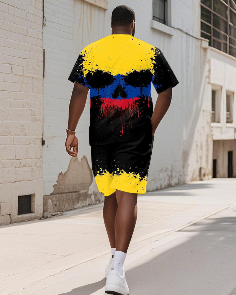 Big & Tall Yellow Colorblock T-Shirt Shorts Set for big men view 4