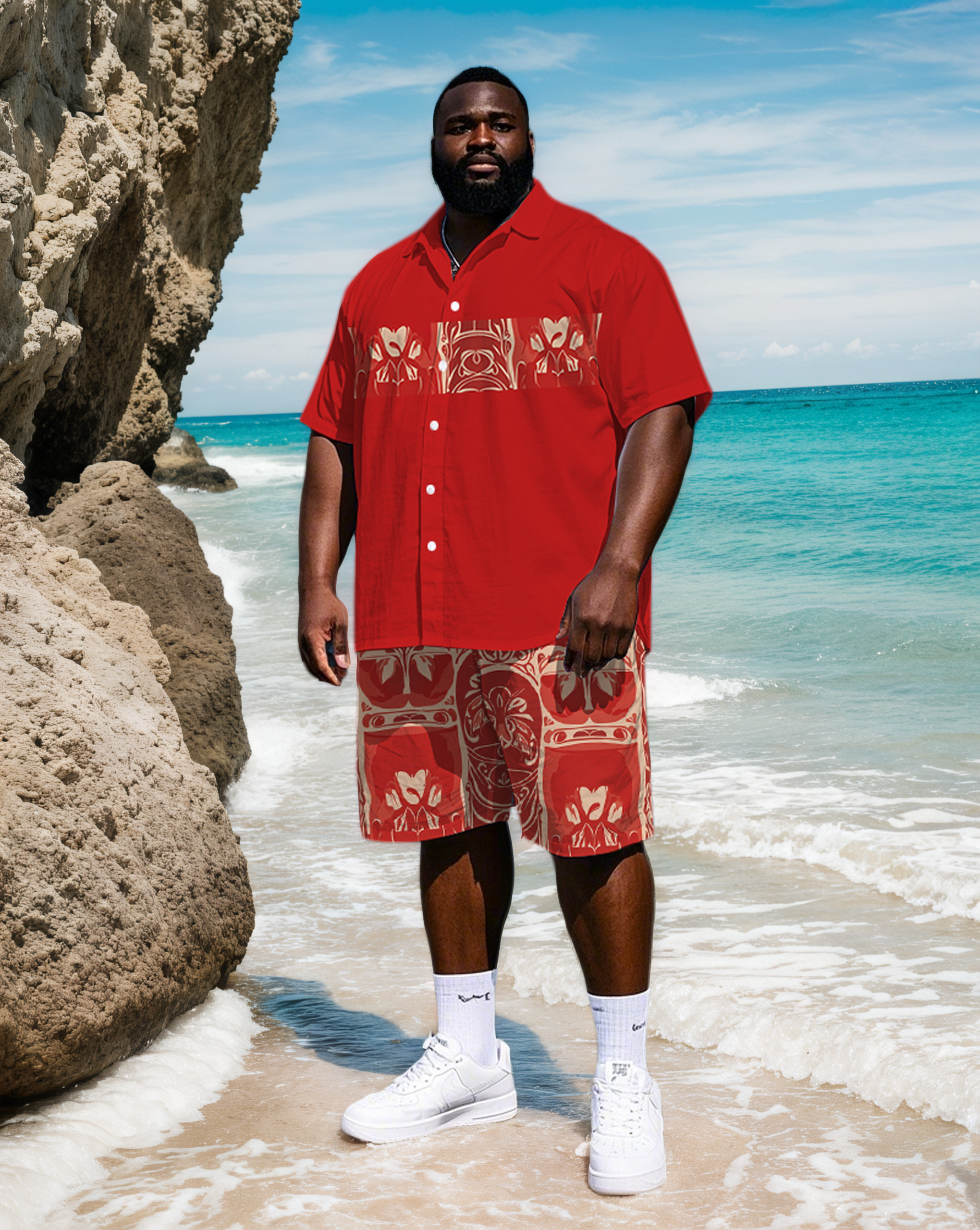 Big & Tall Colorblock Geometric T-Shirt Shorts Set for big men view 1