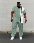 Big & Tall White Green Colorblock T-Shirt Pants Set for big men view 1