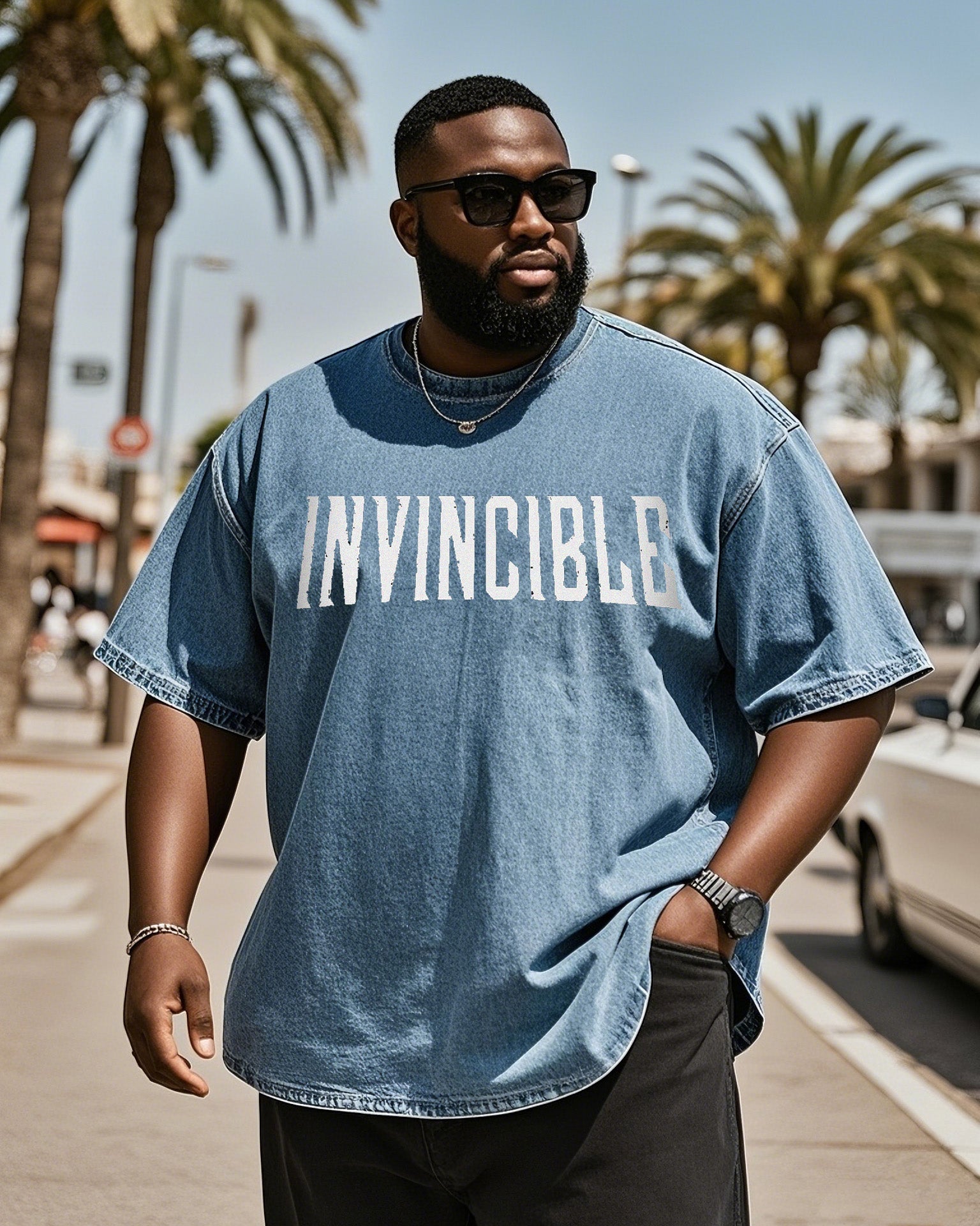 Big & Tall Denim Graphic Graffiti T-Shirt for big men