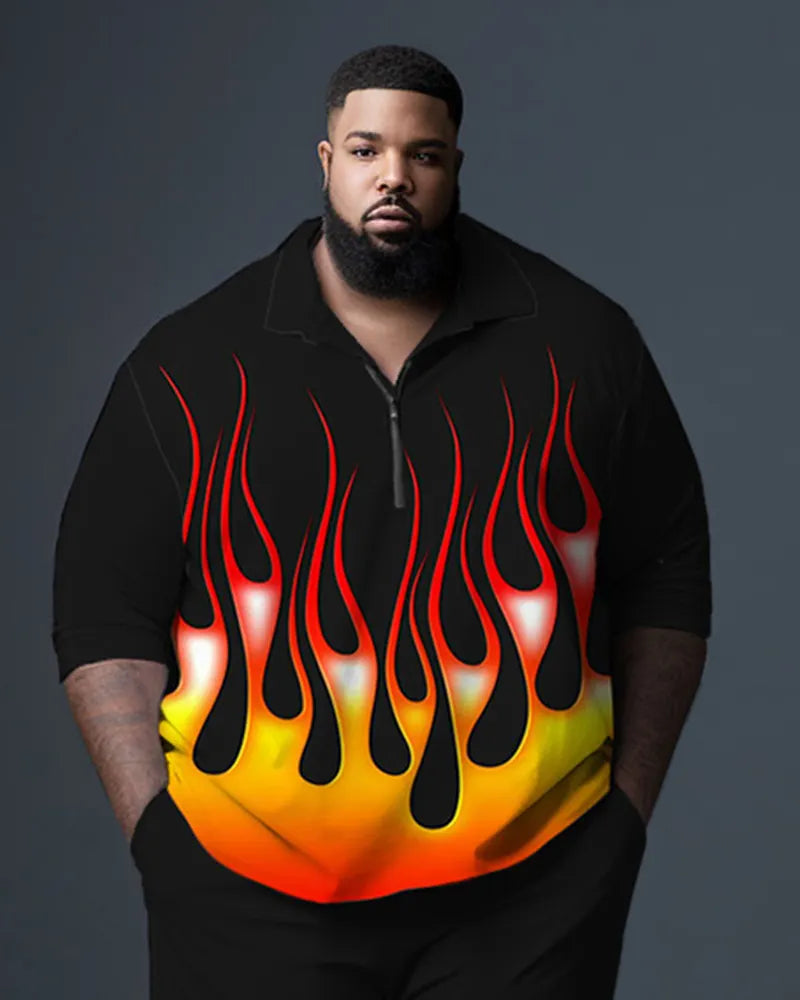 Big & Tall Black Gradient Polo Pants Set for big men view 2