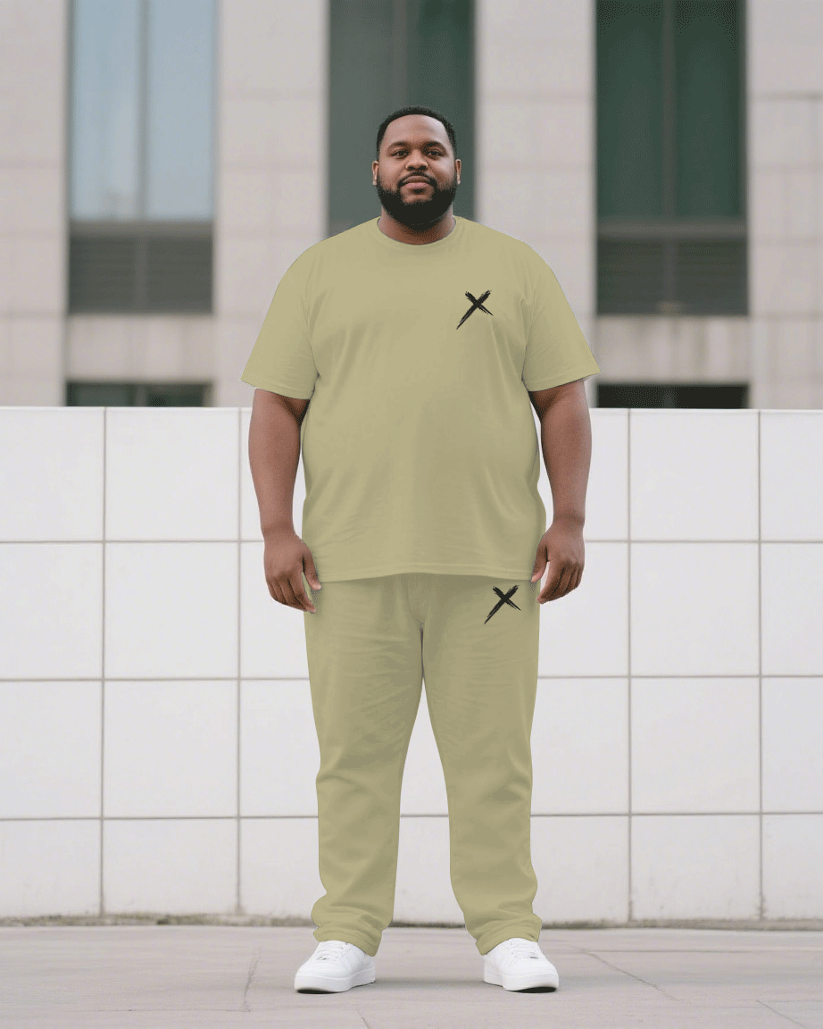 Big & Tall Khaki Colorblock T-Shirt Pants Set for big men view 1