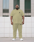 Big & Tall Khaki Colorblock T-Shirt Pants Set for big men view 1