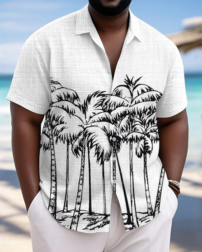 Big & Tall Black White Hawaiian Short Sleeve Shirt for big men view 1
