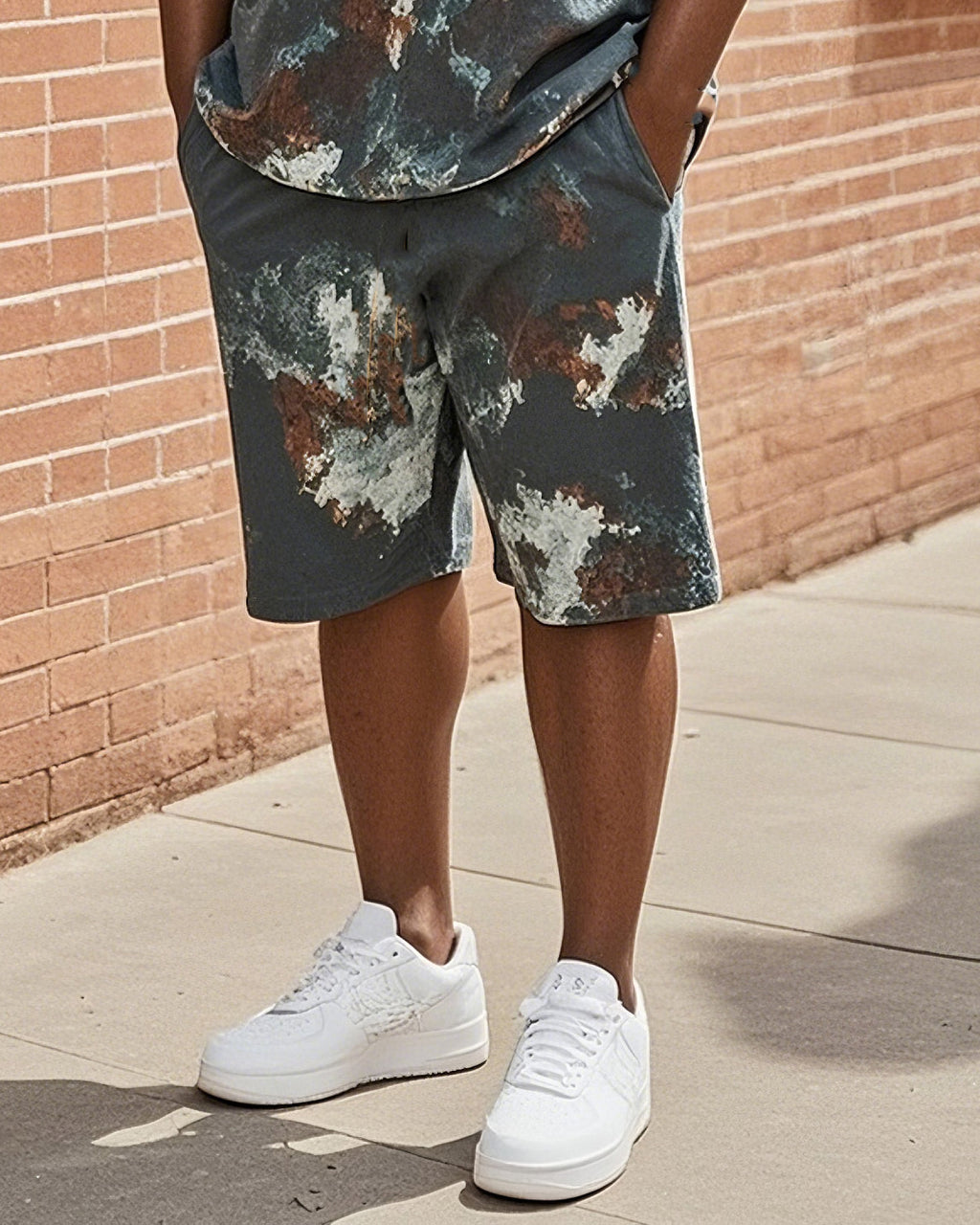 Big & Tall Geometric Graphic T-Shirt Shorts Set for big men view 3