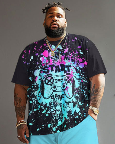 Big & Tall Graffiti Streetwear T-Shirt Shorts Set for big men view 3