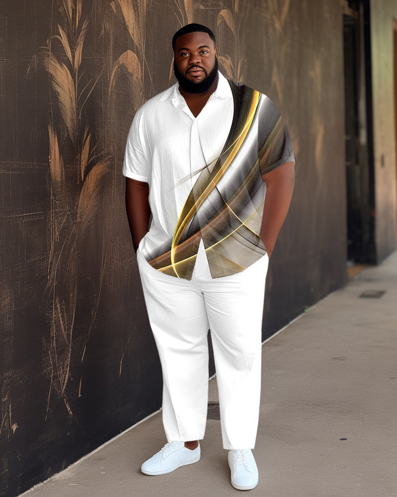Big & Tall White Brown Gradient Shirt Pants Set for big men view 1