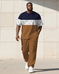 Big & Tall Colorblock Plaid Striped T-Shirt Pants Set for big men view 2