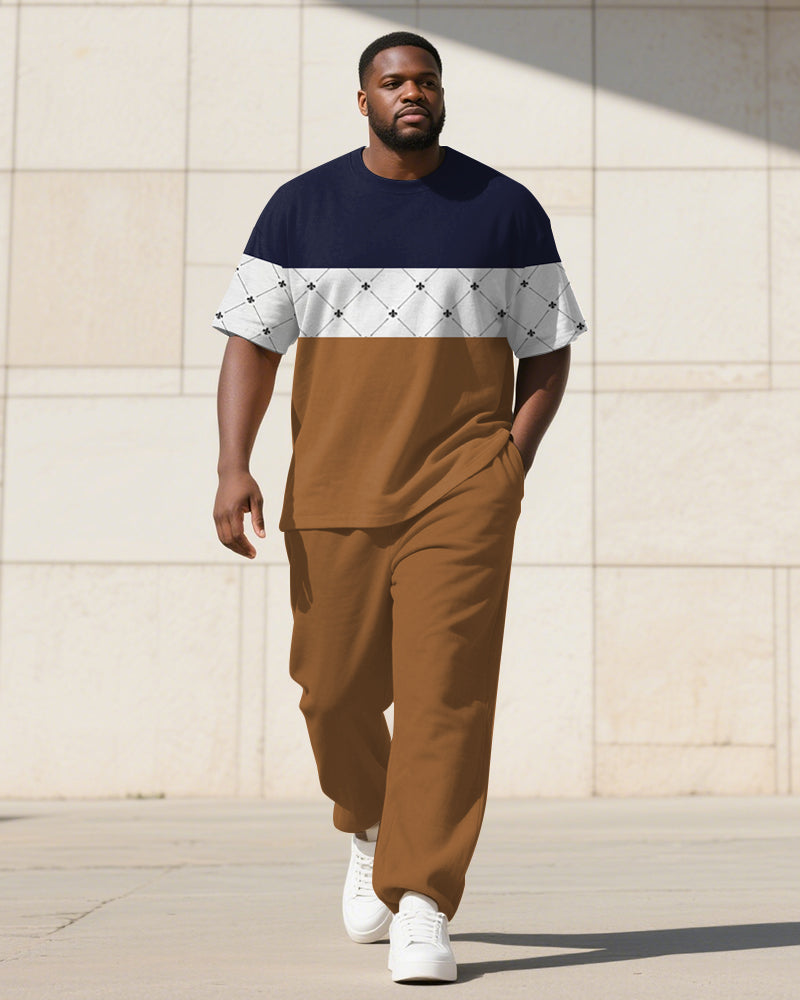 Big & Tall Colorblock Plaid Striped T-Shirt Pants Set for big men view 2