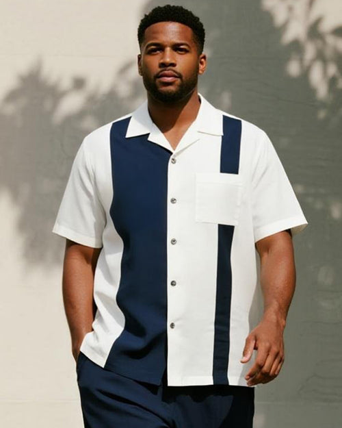 Big & Tall Blue Colorblock Striped T-Shirt Pants Set for big men view 2