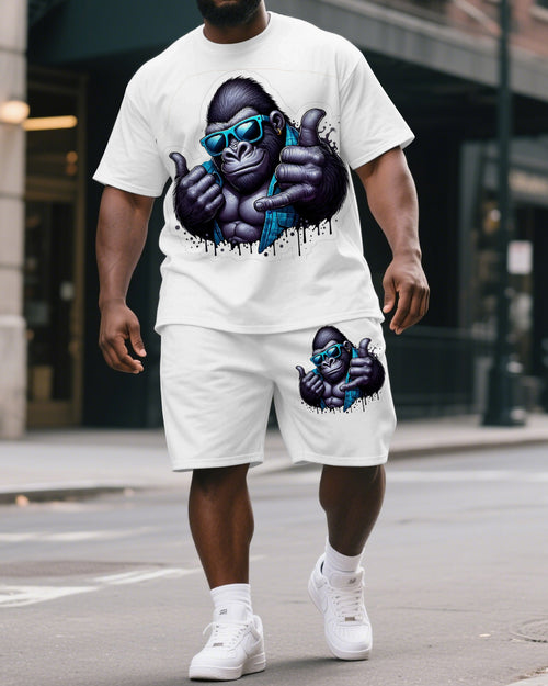 Big & Tall Graphic Streetwear T-Shirt Shorts Set for big men view 1
