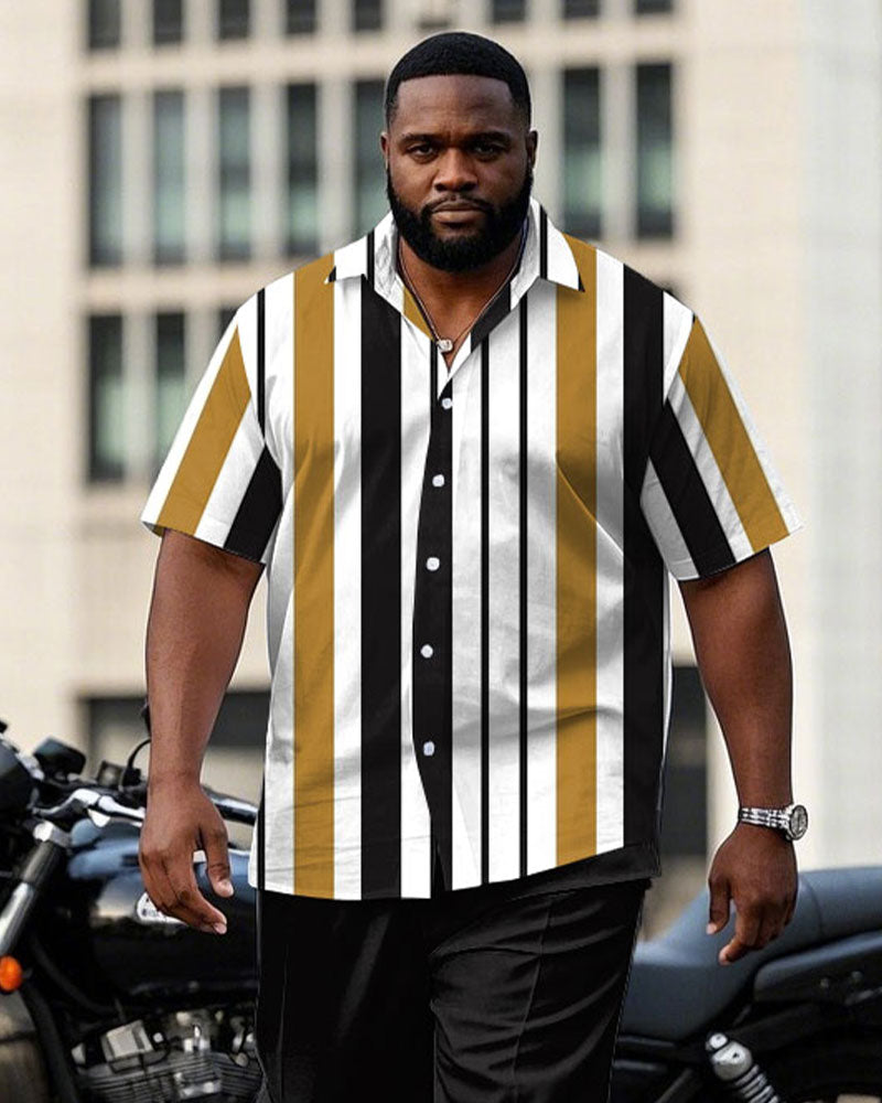 Big & Tall Black White Striped T-Shirt Pants Set for big men view 2