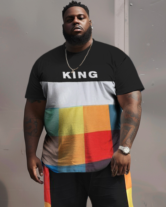 Big & Tall Plaid Graphic T-Shirt Shorts Set for big men view 2
