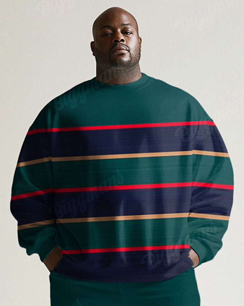 Big & Tall Green Striped Graphic Two-piece Set for big men view 2