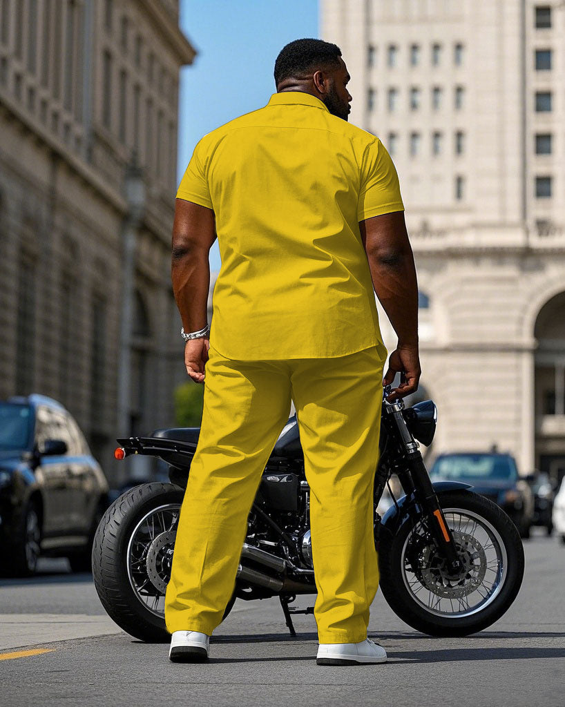 Big & Tall Black Yellow T-Shirt Pants Set for big men view 4