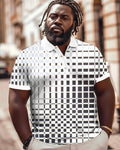Big & Tall Black White Plaid T-Shirt Shorts Set for big men