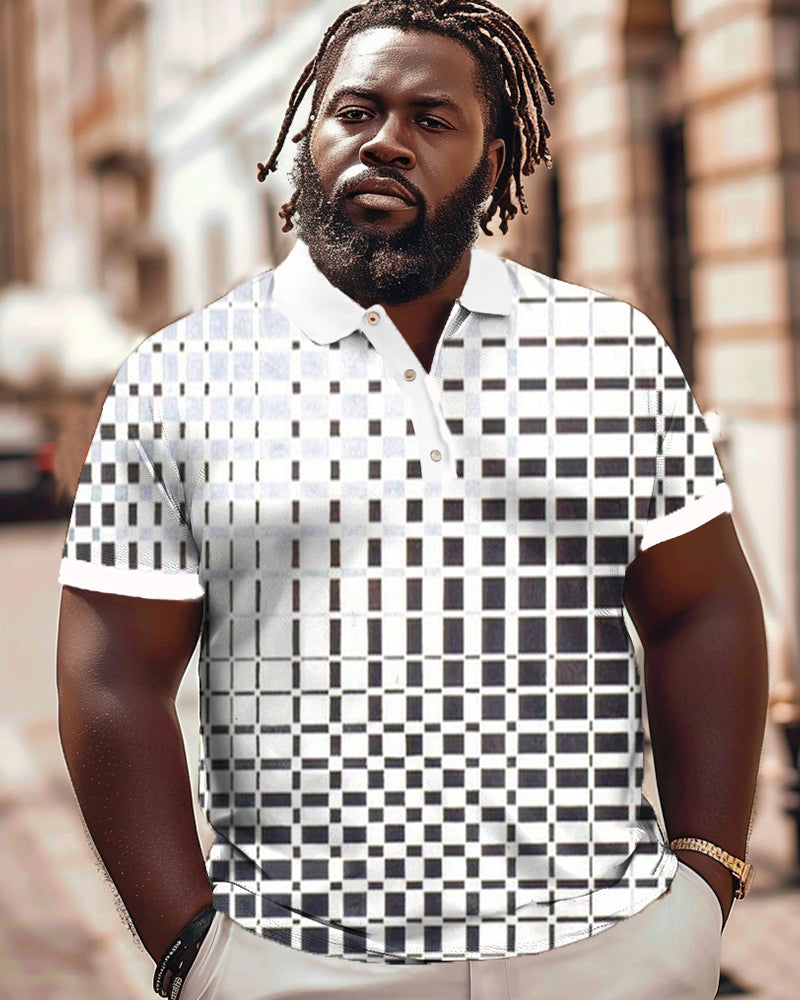 Big & Tall Black White Plaid T-Shirt Shorts Set for big men