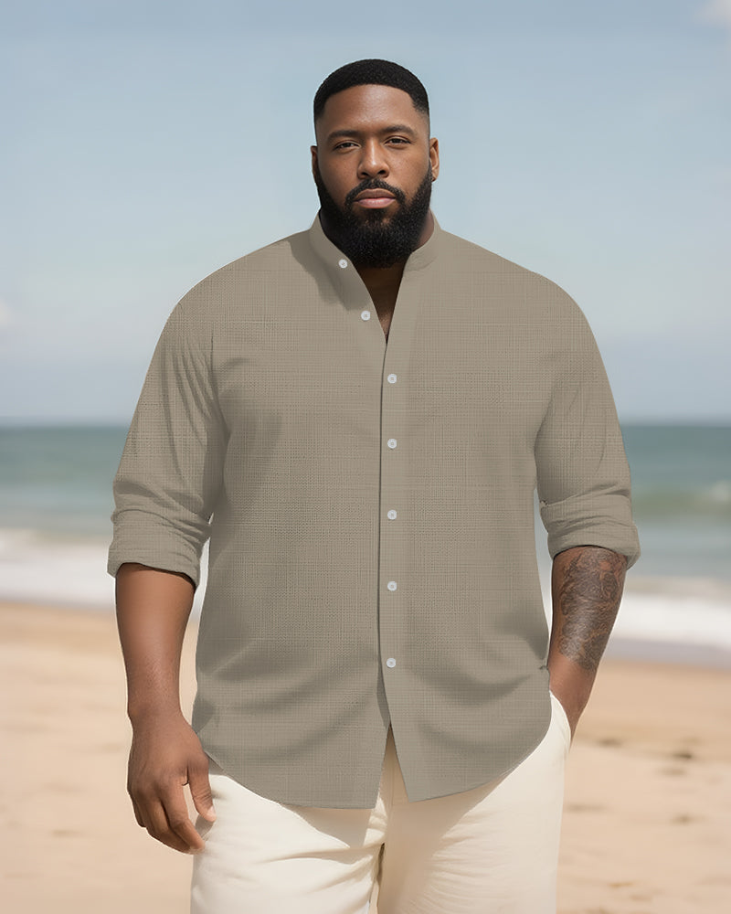 Big & Tall Solid Color Patchwork Long Sleeve Shirt for big men view 1