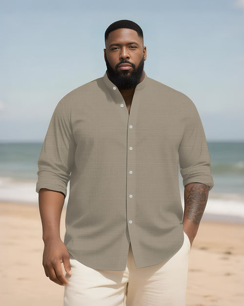 Big & Tall Solid Color Patchwork Long Sleeve Shirt for big men view 1