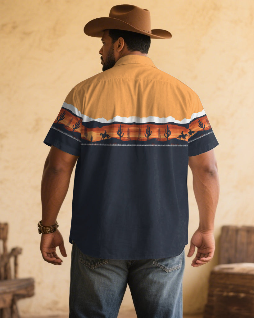 Big & Tall Black Khaki Western Short Sleeve Shirt for big men view 1