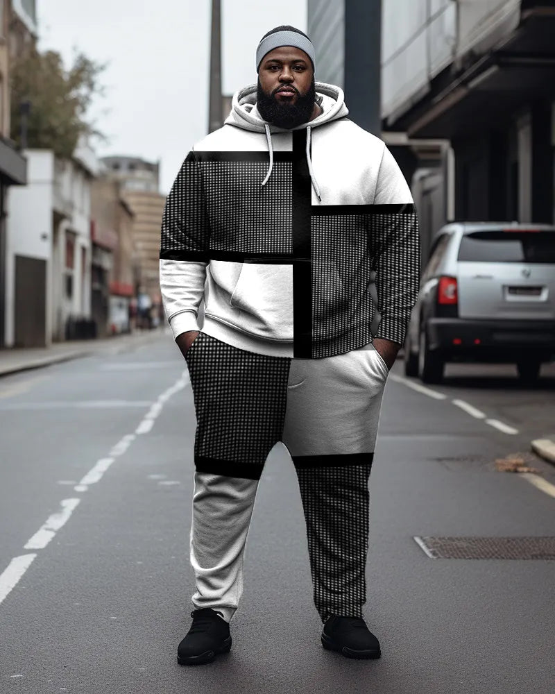 Big & Tall Black White Hoodie Sweatpants Set for big men view 1