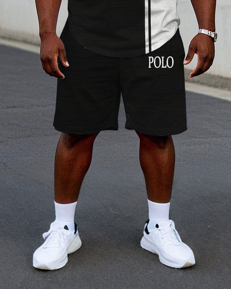 Big & Tall Black White Colorblock T-Shirt Shorts Set for big men view 3