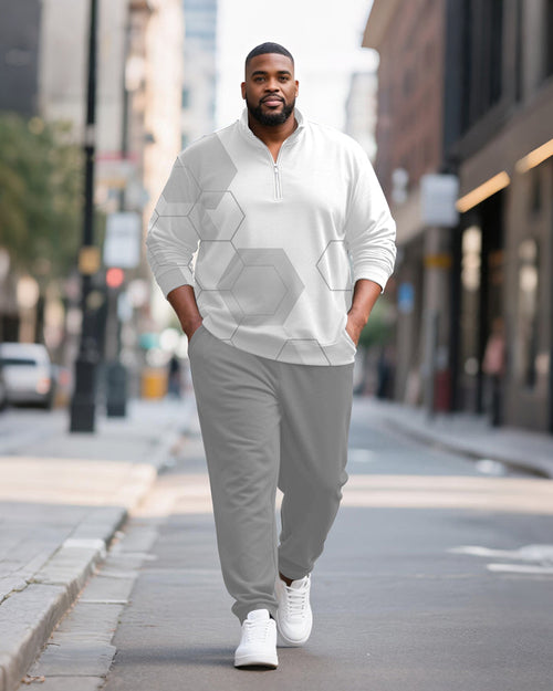 Big & Tall Gray Geometric Two-piece Set for big men view 1