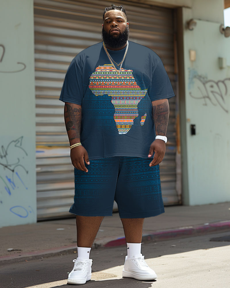 Big & Tall Black Juneteenth T-Shirt Shorts Set for big men view 1