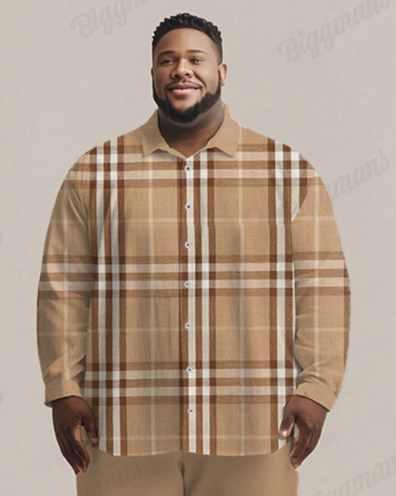Big & Tall Khaki Plaid T-Shirt Pants Set for big men view 2