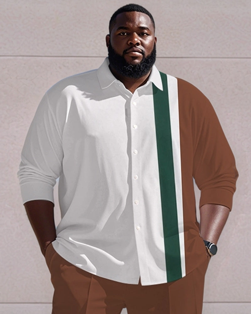 Big & Tall White Brown Colorblock T-Shirt Pants Set for big men view 2